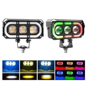 LED Motorcycles Spotlights White Yellow Auxiliary Light with RGB Ring Driving Headlight Waterproof for Cars Motorcycle System