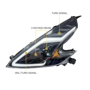 LED Projector Headlight Assembly with DRL Turn Signal Modified Compatible for Nissan 370Z