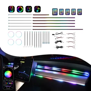 LED RGB Car Atmosphere Light 64 Colors Universal Fit 12V High Quality Customizable Interior Foot Ambient Strip Lights Acrylic