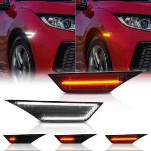 LED Side Marker Lights Sequential Turn Signal Lamps For Honda Civic White & Dynamic Amber Front Fender Bumper Reflector