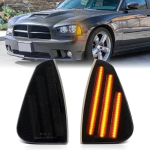 LED Side Marker Lights for Dodge Charger Smoked Amber White Corner Turn Signal Front Bumper Side Marker Lamp