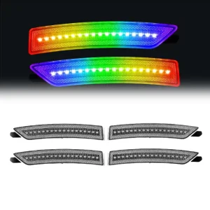 LED Side Marker Lights for Ford Mustang RGB Front & Rear Parking Lamps Smoked Lens Side Bumper Lights
