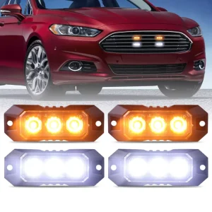 LED Surface Mount Strobe Lights IP65 Waterproof Trucks Car Vehicle Trailer Mini Grille Flashing Ultra Slim 4-Piece