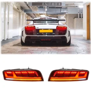 LED Tail Lamp Assembly for Audi R8 with Red Lens Sequential Turn Signal Brake and Reverse Lights