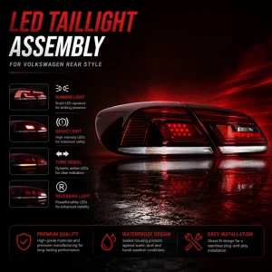 LED Tail Light Assembly for Volkswagen CC Brake Turn Signal DRL Plug Play