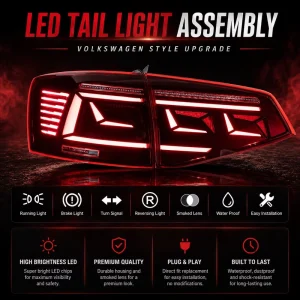LED Tail Light Assembly for Volkswagen Jetta 6 DRL Sequential Turn Signal Fog Light Plug Play
