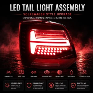 LED Tail Light Assembly for Volkswagen Polo Sequential Turn Signal DRL Plug Play
