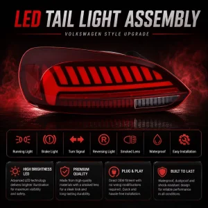LED Tail Light Assembly for Volkswagen Scirocco Sequential Turn Signal Brake Light DRL Plug Play