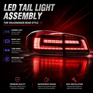 LED Tail Light Assembly for Volkswagen Tiguan Sequential Turn Signal Brake DRL Plug Play
