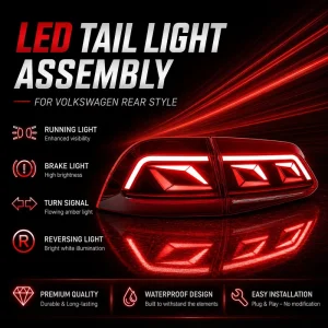 LED Tail Light Assembly for Volkswagen Touareg Facelift Sequential Turn Signal Brake Upgrade Plug Play
