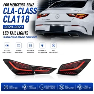 LED Tail Light for Benz CLA W118 Dynamic Sequential Turn Signal Brake Reverse Lamp Smoked Lens Plug-and-Play