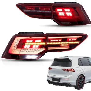 LED Tail Lights For Golf MK8 With Sequential Turn Signals (Red)