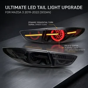LED Taillights for Mazda 3 Sedan Sequential Turn Signal Start-up Animation Car Back Lamps Assembly