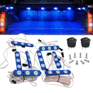 LED Truck Bed Light Kits 24 Blue Lamp Beads Pickup Rock Lights with 12V On Off Switch Cargo Side Marker Light for Off Road Jeep