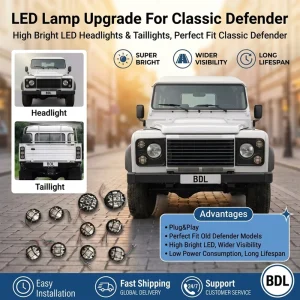 LED Upgrade Kit 10-Pack for Old Land Rover Defender 90 110 Front Rear Signal Park Fog Reverse License Plate Lights with Covers