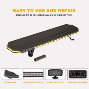 LED Warning Light Bar Amber Color Strobe Light 20 Flash Patterns Easy to Use and Repair