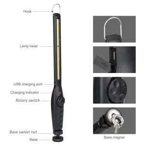 LED Waterproof COB Work Light with Rechargeable USB Charging Portable Magnetic Base 360° Rotating Angle for Workshops