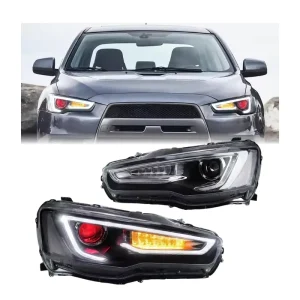 Lancer EVO X Headlights Modified Red Demon Eye Headlight Style DRL LED Upgrade Front Head Lamp for Mitsubishi