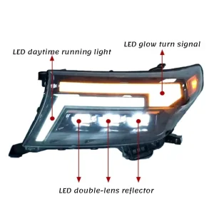 Land Cruiser Headlight Assembly LED Flow Steering Plug and Play Universal Fitment New Condition 12V 6000K 70W 6000lm