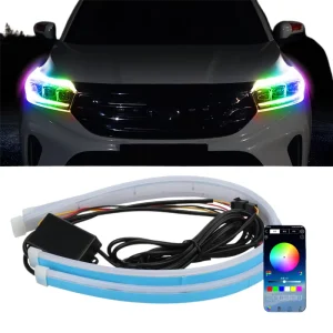 Led 12V Atmosphere Super Thin Flexible DRL RGB 30cm 45 60 Running Strip Lights Kit with RF Remote Controller