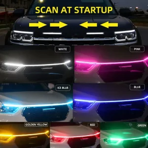 Led Decorative Lamp White Amber Car Daytime Running Light Drl Dynamic Auto Tuning Headlight Strip Scan Starting Car Hood Light