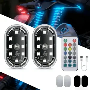 Lemombo USB Charging 12V Wireless RGB Strobe Ambient Lights with Remote Multifunctional Touch LED for Motorcycle Car