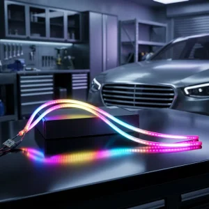 Lighting APP 12V RGB Flexible LED DRL Sequential Car Strip Light Angel Eye Headlight 60CM Colorful Chase Daytime Running Light