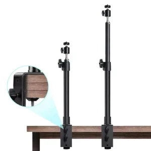 Live Streaming Camera Desktop C Clamp Mount LED Light Stand Ring Light Bracket with 1/4 Screw Tip Adjustable Pole