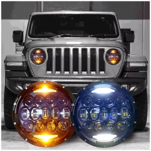 Loyo Factory Direct 7 Inch Led Headlight Blue Covering Car 7 Inch Drl Led Headlight Yellow Tuning Light For Jeep Wrangler Jk