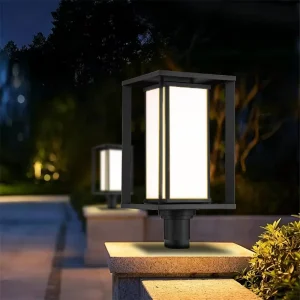 Luxury Villa Exterior Decoration Black Aluminum IP44 Waterproof LED Square Frame Outdoor Pillar Light