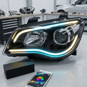 MISUN RGB Color LED Car Hood Light Strip Dynamic Flowing Start up Hoodbeam Kit App Control Waterproof Exterior DRL
