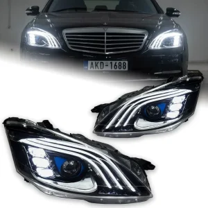 Mercedes Benz S Class W221 Three Bar LED Lens Headlight Assembly with Steering Daytime Running Lights
