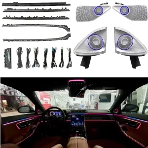 Mercedes-Benz S Class W223 64 Colors RGB LED Ambient Lighting Kit 4D Rotary Speaker Front/Rear Turbine Air Outlet 12V Auto Interior