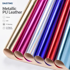 Metallic PU Leather Fabric Shiny Mirror Patent Faux Leather Film Roll Soft TC Backing for Bags Garments Accessories DIY Material