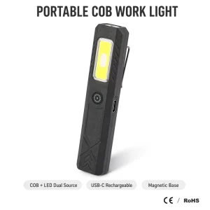 Mini Portable COB LED EDC Flashlight USB-C Rechargeable Magnetic Work Light with Back Clip 6 Modes for Outdoor Adventure