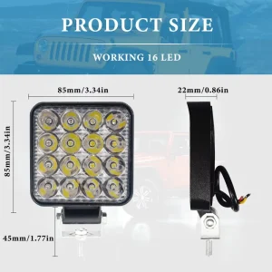 Mini Square 16 LED 3030 SMD Super Bright Work Light 48W 12V Auxiliary Spotlight for Motorcycle SUV Headlight