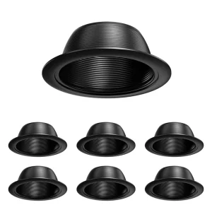 Modern 6-Inch Black Metal Recessed Can Light Trim Cover with Baffle Mounting Springs for Indoor Use Ring Style