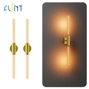 Modern LED Wall Lamp E26 Double Tube Brushed Gold Steel Body Dimmable for Bedroom Living Room Hotel Decorative Lighting