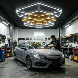 Modern Star Shape Car Detailing Polishing Light 6500K Dimmable Geometric LED Garage Lighting for Detailing Shop