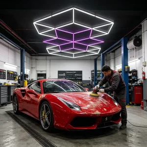 Modular Geometric Car Detailing Polishing Light Dimmable 6500K Star Shape LED Panel for Car Wash Room and Workshop