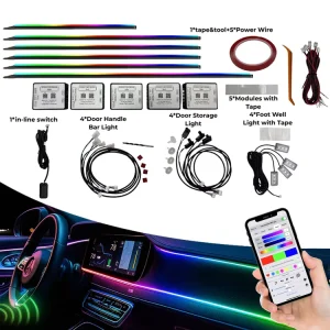 Most Popular Trontech Universal Fit Car Ambient LED Lighting Kit with APP Control Multiple Chaser Colors 12V 12W 2 Year Warranty