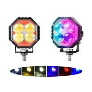 Motorcycle 4 Lens LED Octagonal Spotlight 40W Auxiliary Driving Fog Lamp 12V 24V White Yellow for Car Truck 4X4 Off Road