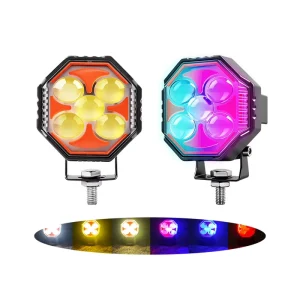Motorcycle 5Lens 50W LED Octagonal Spotlight Red Blue Strobe Auxiliary Driving Fog Lamp for Car Truck SUV ATV 4×4 Off Road