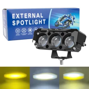 Motorcycle Auxiliary Headlight 3 Lens White Yellow Dual Color LED Fog Light Exploradoras Para Moto Mini Driving Lights for Motor