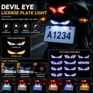 Motorcycle Devil Eye License Plate LED Light Triangle Semicircle Strobe Flash Modified Decor Lamp
