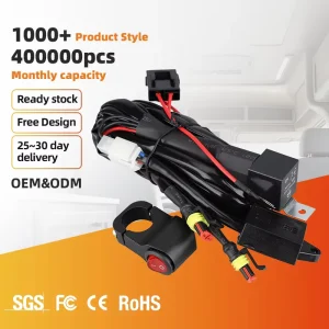 Motorcycle Driving Light Wiring Harness Assembly 1.5 Meters Cable With Relay Fuse Handlebar Mounted Switch Waterproof Plug