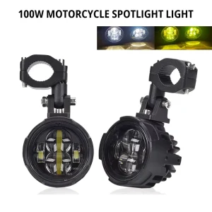 Motorcycle Fog Lights LED Auxiliary Driving Lamp Moto Headlight Spotlights 100W Wired Switch Dual Color Motorcycle LED Lights