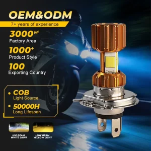 Motorcycle Headlight H4 BA20D P15D 3COB 12V 6000K LED Moto Headlamp High/Low Beam Bulb 2400LM Super Bright Fog Lamp