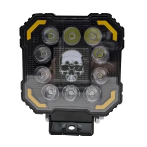 Motorcycle Headlight Skull Auxiliary White Light with Strobe Projector Square LED Work Light Cars