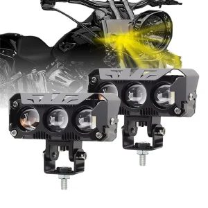 Motorcycle LED Headlamp Car Headlight Bulbs Auto Spotlights Lamp Projector Lens Dual Color Spot Fog Work Auxiliary Lights Front